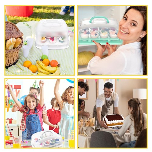 VGOODALL Cake Carrier, 12 Capacity Large Cupcake Holder, 3-in-1 Rectangular Cake Containers for Pies Muffin Candies Fruits Snacks, Dessert Storage Box for Parties, Picnics, Baking(14×10.8×5)