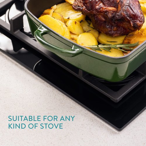 Navaris Cast Iron Casserole Dish - Enameled Oven Baking Pan - Large Enamel Coated Roasting Pan for Meat or Vegetable Casseroles, Lasagna Dish - Green