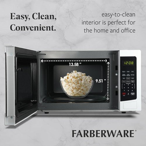 Farberware 1.1 Cu. Ft. Microwave Oven - 1000 Watts, Auto Cook, Easy Clean & Child Safety Lock | White
