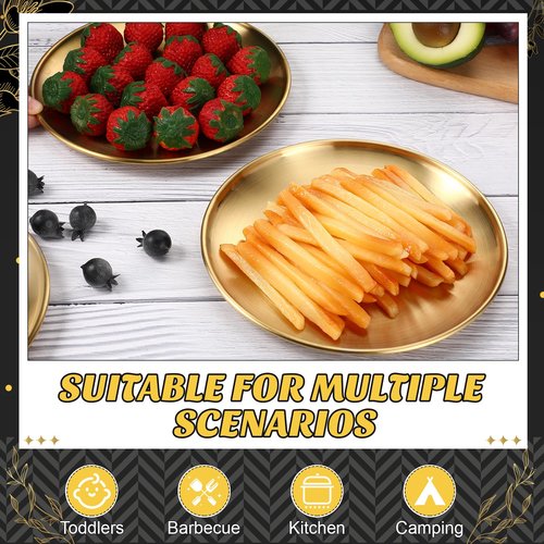 Uiifan 40 Pcs 304 Stainless Steel Dinner Plates Gold 8 Inch Platter Serving Flat Metal Dessert Salad Camping Plates Kitchenware Dinner Dishes for BBQ Snack Steak Food Serving Dishwasher Safe