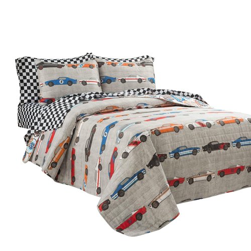 Lush Decor Race Car Kids' 2-Piece Quilt Bed Set, Reversible Bedding Set for Boys