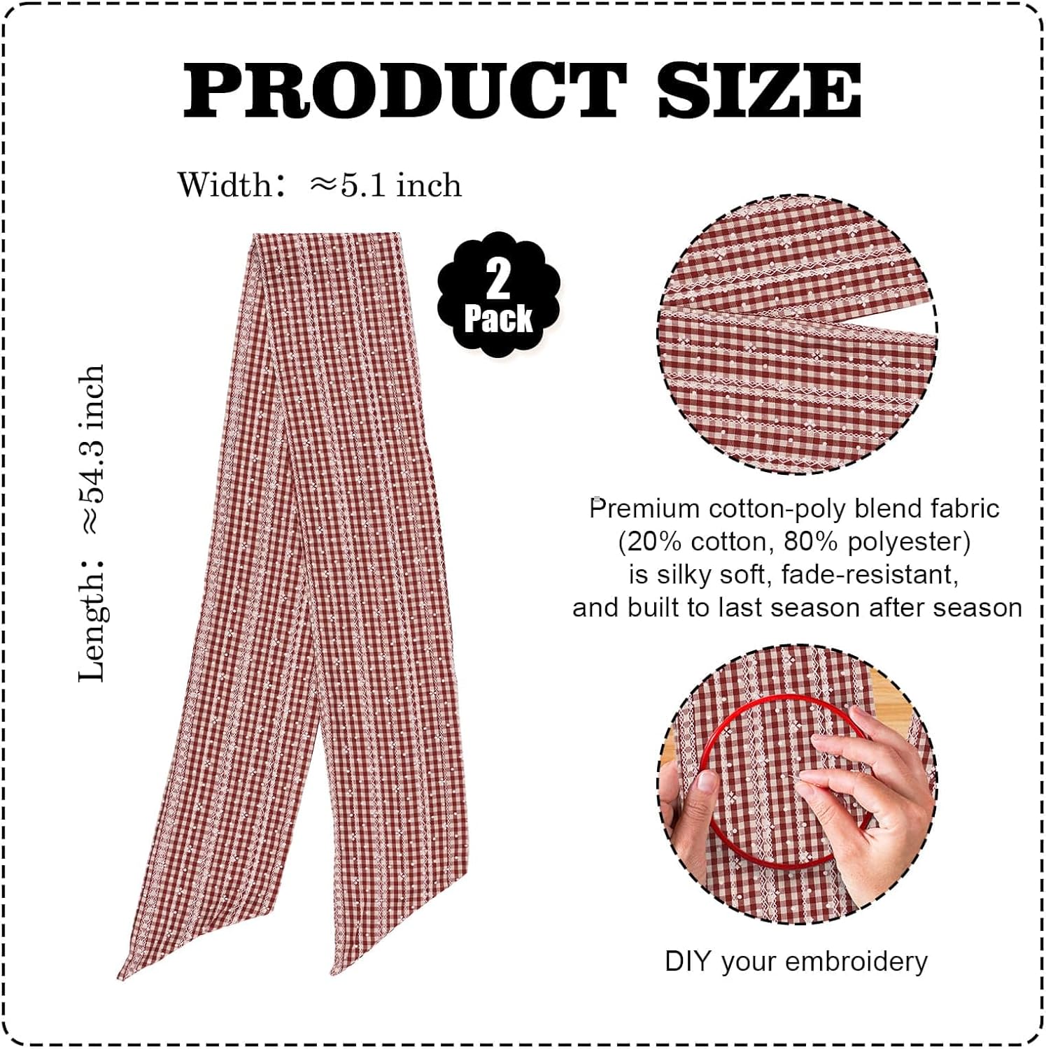 Regine Switzerland 2 Pack Jacquard Plaid Wreath Sashes - Red & Beige | 5.12" x 54.33" Holiday Decor