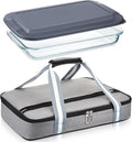 FoldTier Glass Baking Dish - 9 x 13 Inch Casserole with Lid & Insulated Carrier Bag for Hot or Cold Food