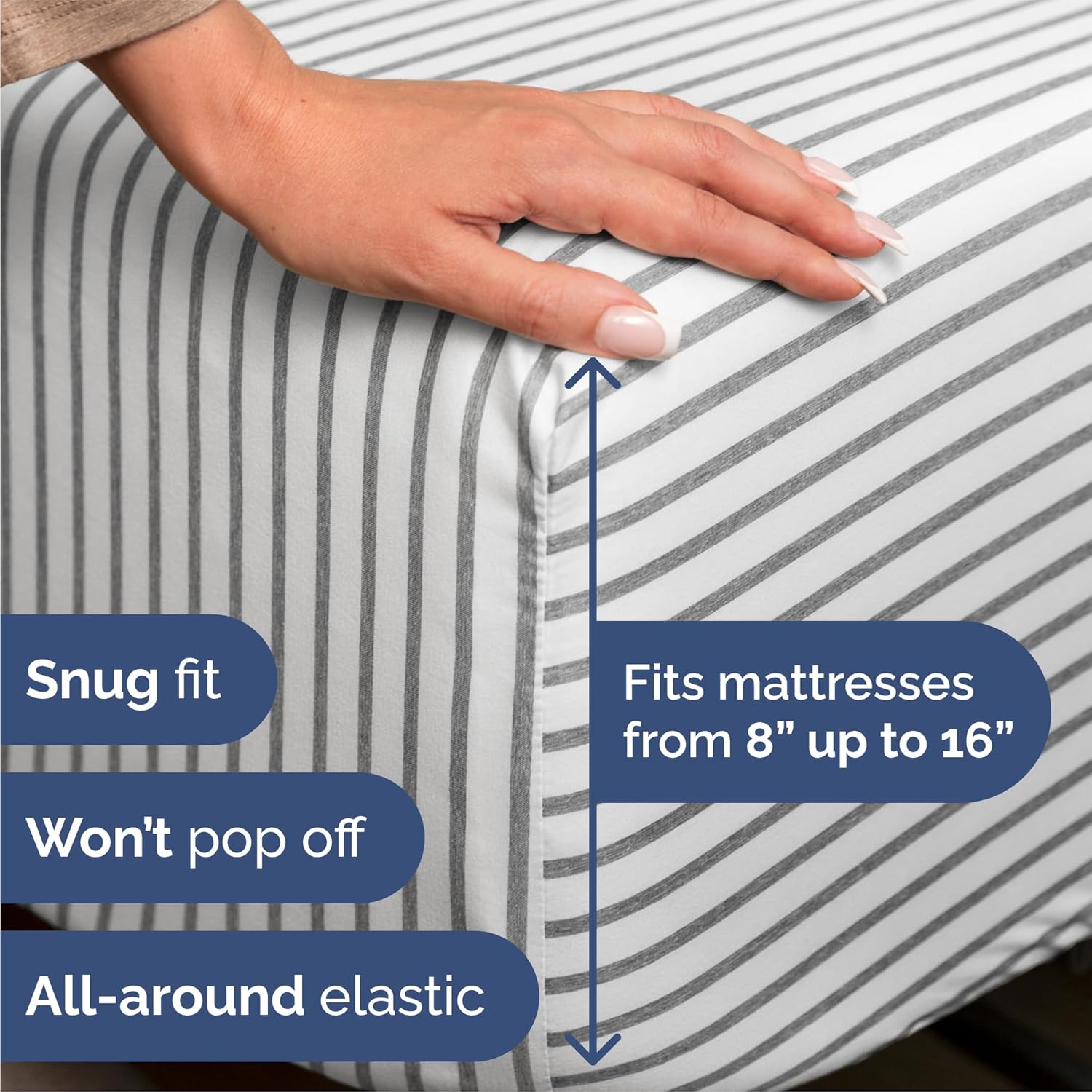 Skiennix Queen Size Sheet Set - Comfy Cooling Bed Sheets - Luxury Hotel Quality - Deep Pockets, Soft, Grey Stripes