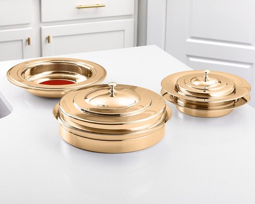 Steadfast Selections - (Offering Plate Red) Premium Gold Stainless Steel Offering Plates for Church | Offering Trays | Church Collection Plate | Church Offering Plates