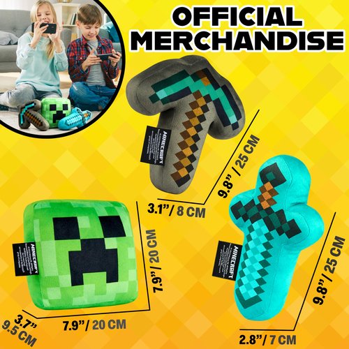 Minecraft Toys Plush Figure 3D Set Pack of 3 Toddler Pillow Cushion for Kids Teens Cuddle Buddy Home Decor Bedroom Accessories Stuffed Collectibles Soft Stuffed Animals Gifts for Gamers