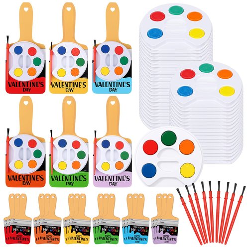 Sabary 18 Set Bulk Valentines Day Gifts Include Painting Valentines Day Card Watercolor Mini Paint Set with Seal Bags and Sheets Glue Points for Gift Party Favors