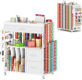 PUNLUXU Wrapping Paper Storage Cart - Rolling Gift Wrap Station with Ribbon & Gift Bag Organizer