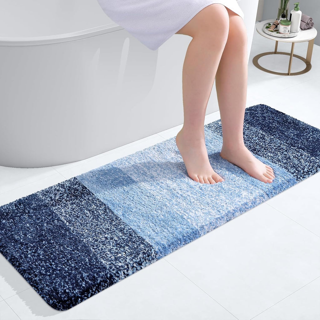 OLANLY Bathroom Runner Rugs - Extra Soft Microfiber, Quick Dry & Machine Washable | 47x17, Navy