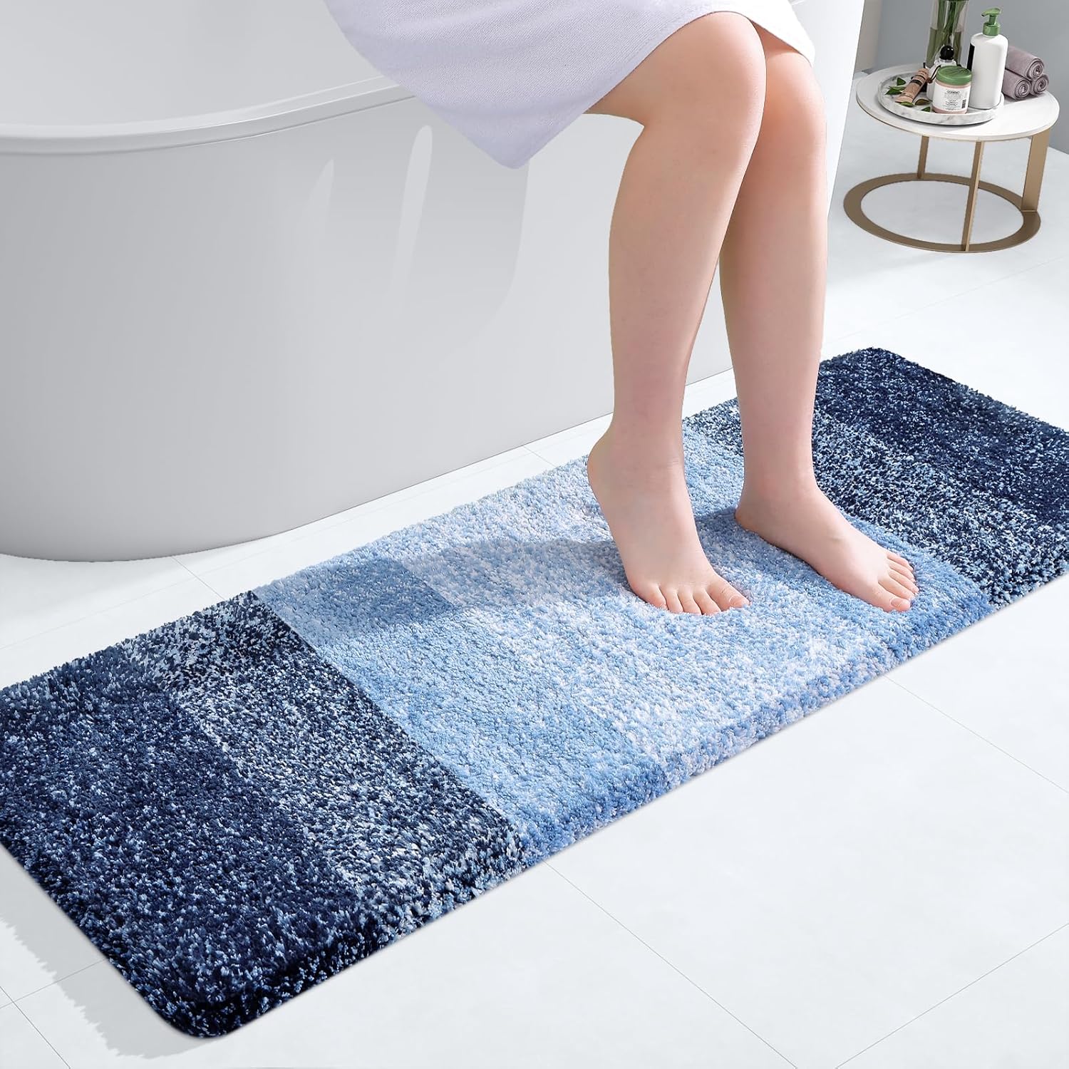 OLANLY Bathroom Runner Rugs - Extra Soft Microfiber, Quick Dry & Machine Washable | 47x17, Navy