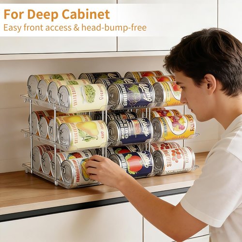 LXLXXL Can Organizer - Automatic Rolling Storage Rack for Pantry | Holds Up to 36 Cans, Clear Design
