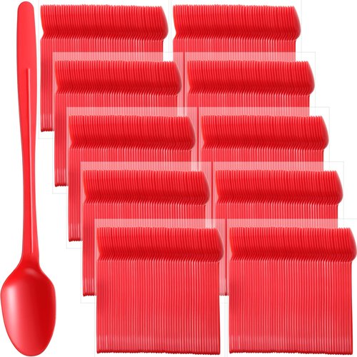 Potchen 1000 Pcs Extra Long Spoons for Ice Cream Floats Plastic Sundae Spoons Bulk 8 Inch Long Handle Spoon Heavy Duty for Ice Cream Milkshakes Tea Cocktails Root Beer Float and Tall Beverages (Red)