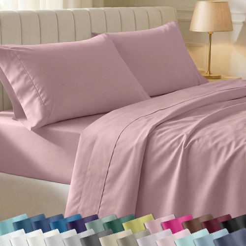 California Design Den Twin Size 100% Cotton Sheets Set - 400 Thread Count, Award-Winning Sateen Finish, Cozy Mauve Bedding