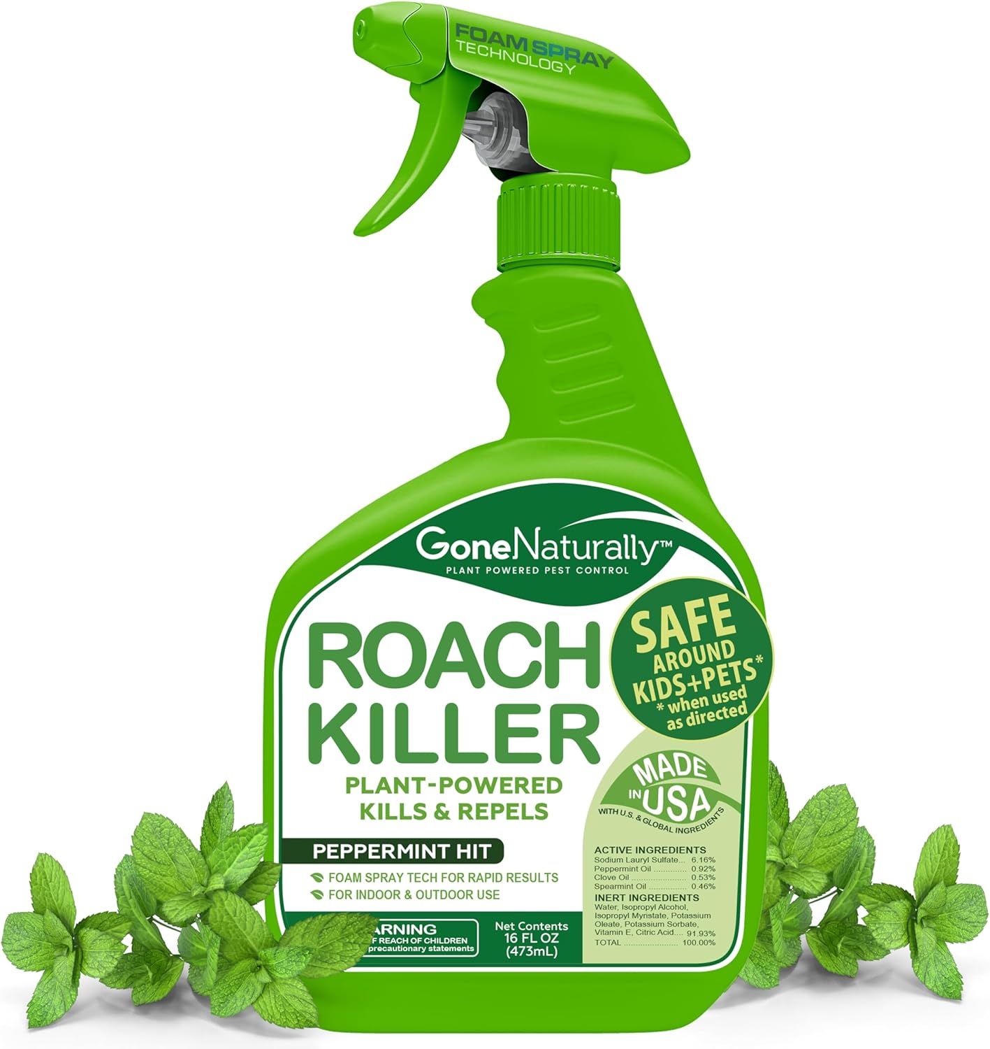Roach Killer - Peppermint Oil Spray for Indoor & Outdoor Use | Safe Pest Control for Kids & Pets (16oz)