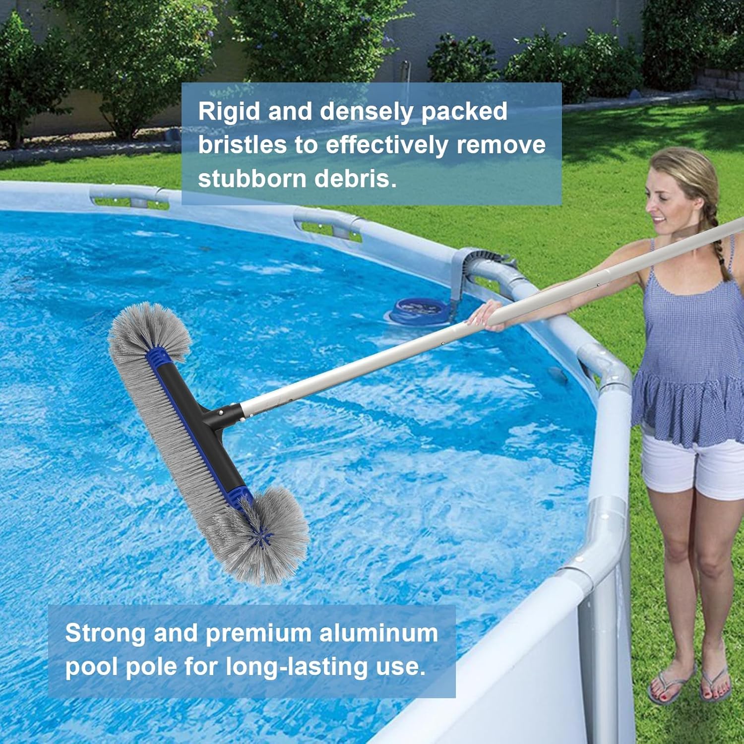 Poolvio 5-in-1 Pool Cleaning Kit - Semi-Deep Skimmer Net, Aluminum Leaf Rake & 20' Brush with 13' Pole