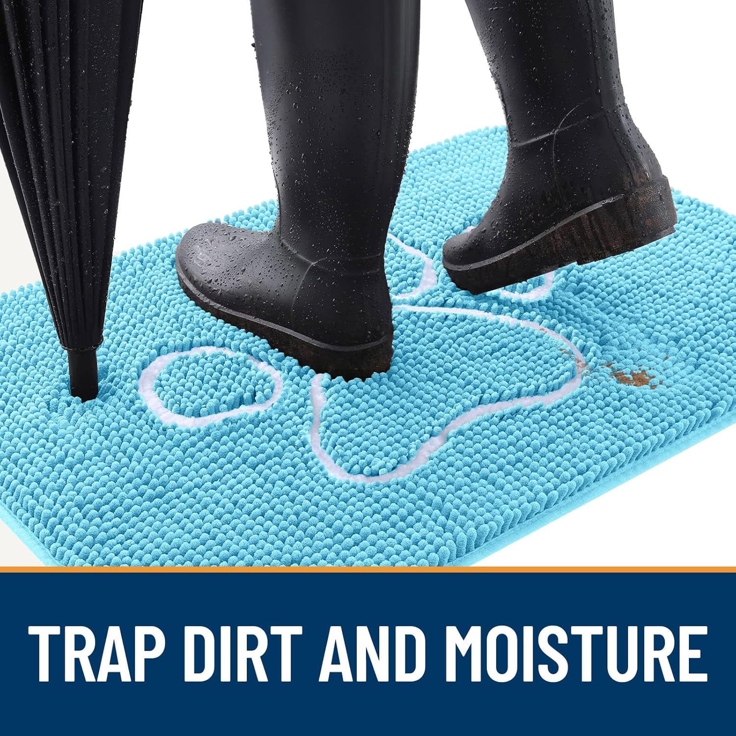 OLANLY Dog Door Mat - Absorbent Non-Slip Mud Mat for Muddy Paws | 40x32 Paw Print Design, Quick Dry Blue