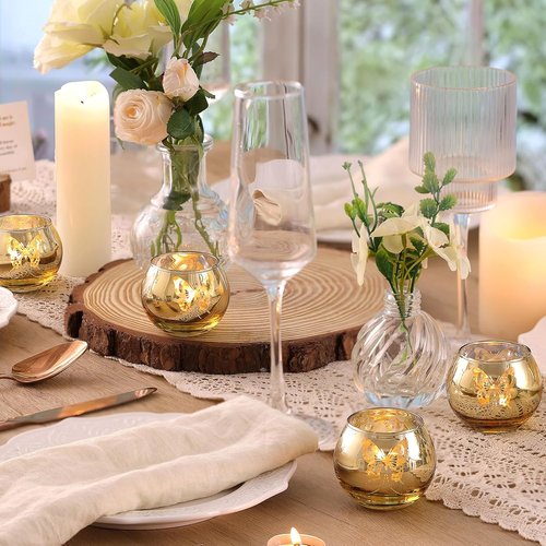 Gold Votive Candle Holders Set - 12 PCS Decorative Tea Light Holders with Butterfly Pattern for Events & Holidays