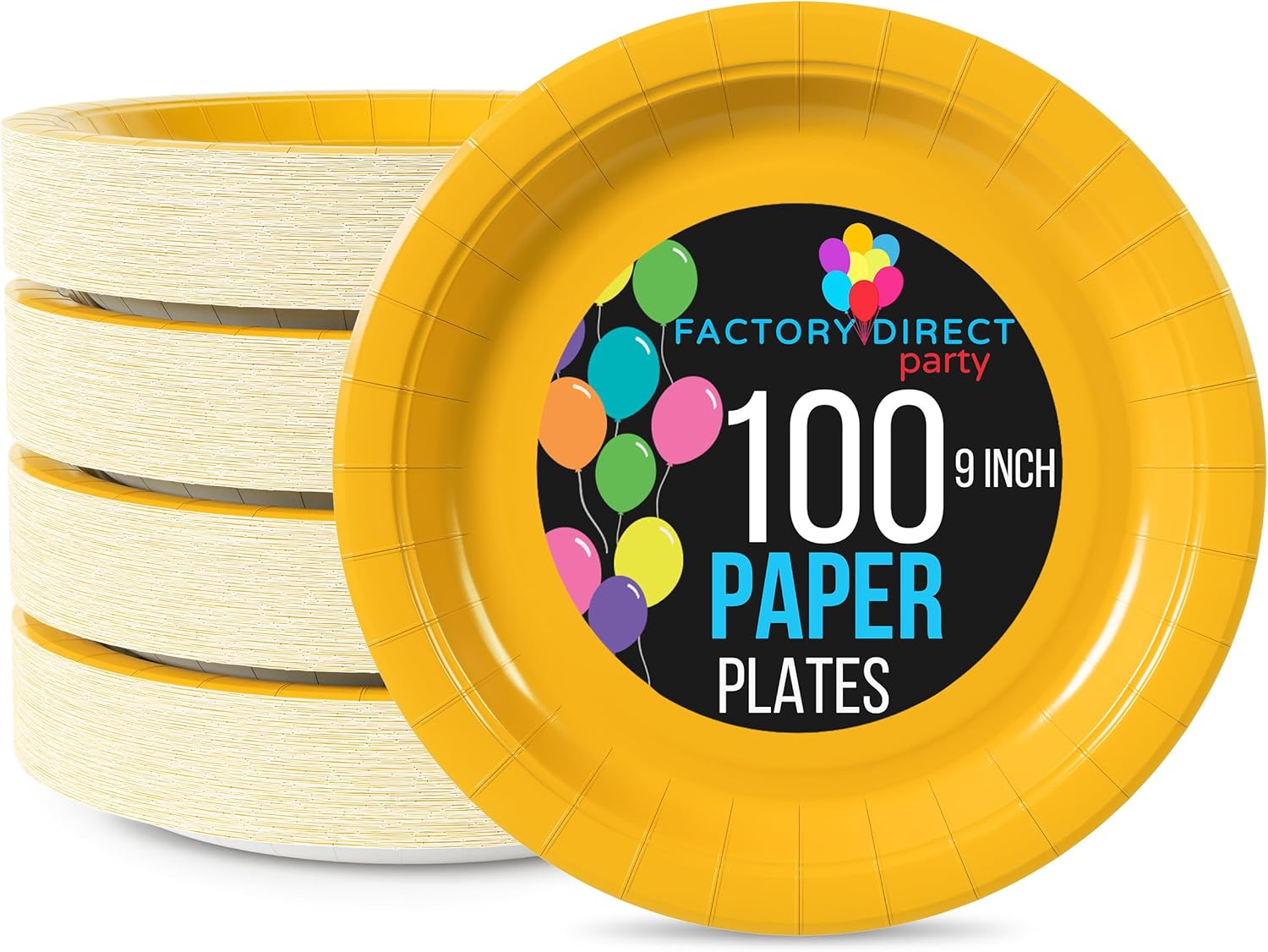 Skiennix Heavy-Duty Yellow Paper Plates - 9 Inch Disposable Party Plates | 100 Pcs, 350 GSM Quality