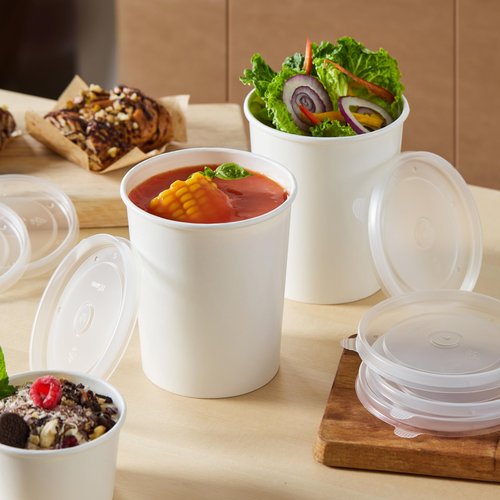 DealbyBox Disposable Kraft Paper Soup Cups with Lids, Paper Food Containers, Ice Cream Cups, To Go Bowls for Hot and Cold Food Combo Pack (250 Sets) (White with PP Lid, 32oz)