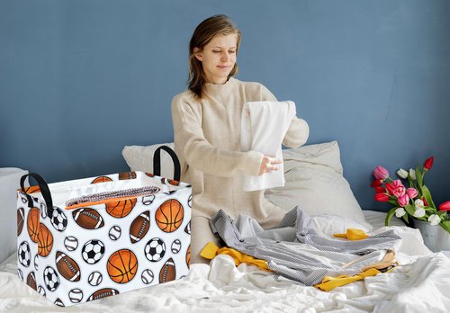 DUYIY Rectangle Basketball Football Gift Storage Basket Home Shelf Storage Basket Organizer Box Clothes Laundry Hamper Nursery Basket Laundry Basket with Handles （Color Balls）