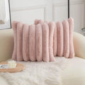 Neelvin Pink Faux Fur Throw Pillow Covers - Cozy Striped Velvet Cushion Cases | 18x18 Inch Set of 2