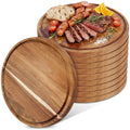 Patelai 10 Pcs Round Wood Cutting Boards Bulk 14 Inch Acacia Wooden Charcuterie Boards 0.6 Inch Thick with Juice Groove Bread Pizza Meat Fruit Cheese Vegetable Chopping Cutting Kitchen Serving Tray
