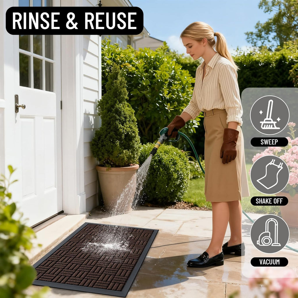OLANLY Heavy-Duty Front Door Mat - Absorbent Natural Rubber, Non-Slip, 29.5x17 Inches | Stain & Fade Resistant, Brown
