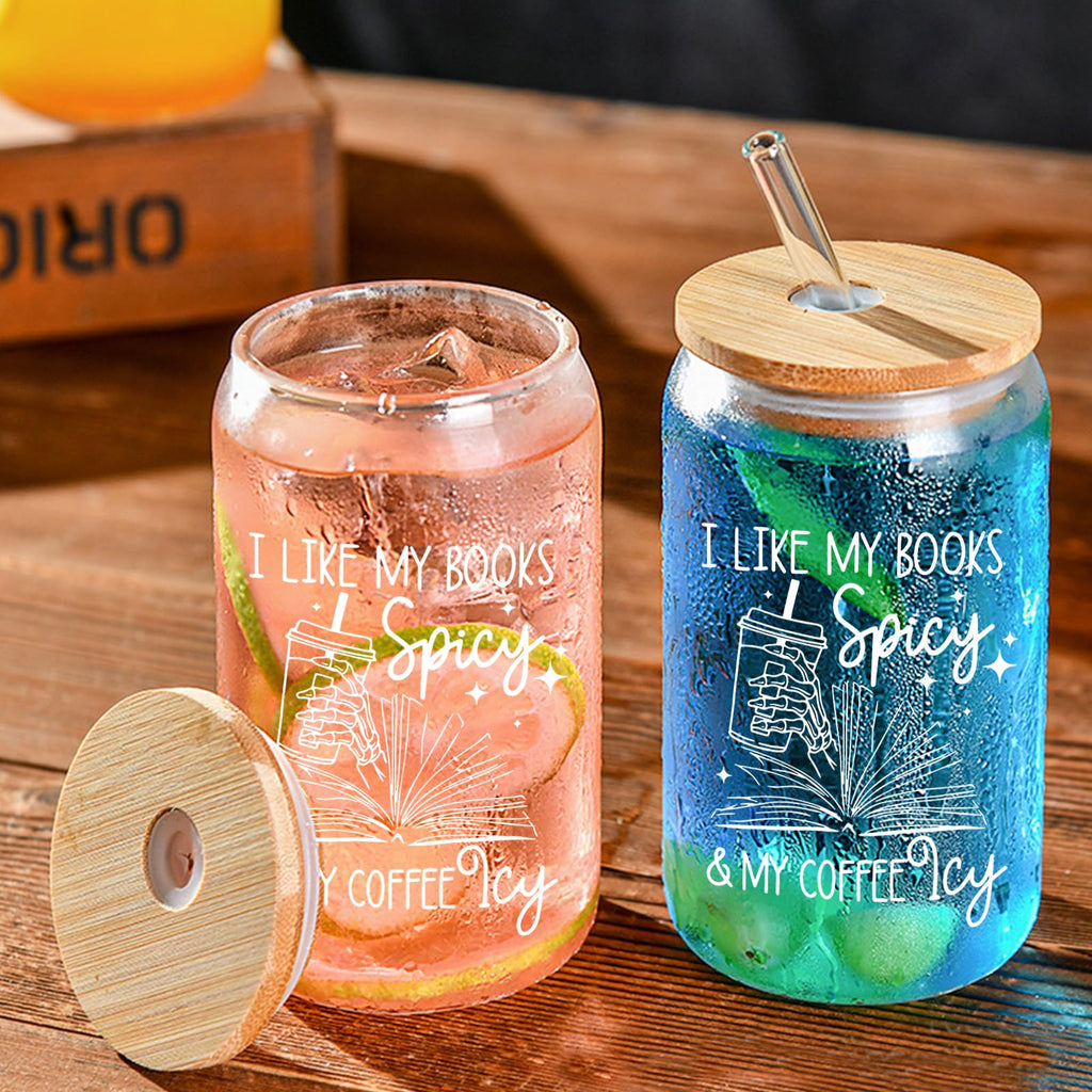 Teeglow Book Lovers Gifts Idea, 16 oz Cute Glass Cups with Lids and Straws, Bookish Present, Mothers Day Reading Gifts for Book Lovers Women, Readers, Bookworm - Coffee Tumbler, Reading Accessories