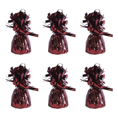 Beistle Metallic Wrapped Balloon Weights, Set of 6 Maroon Party Decorations with Loop, Centerpieces and Table Décor for Birthdays School Team Spirit Graduations Fall Celebrations and Events 6 oz