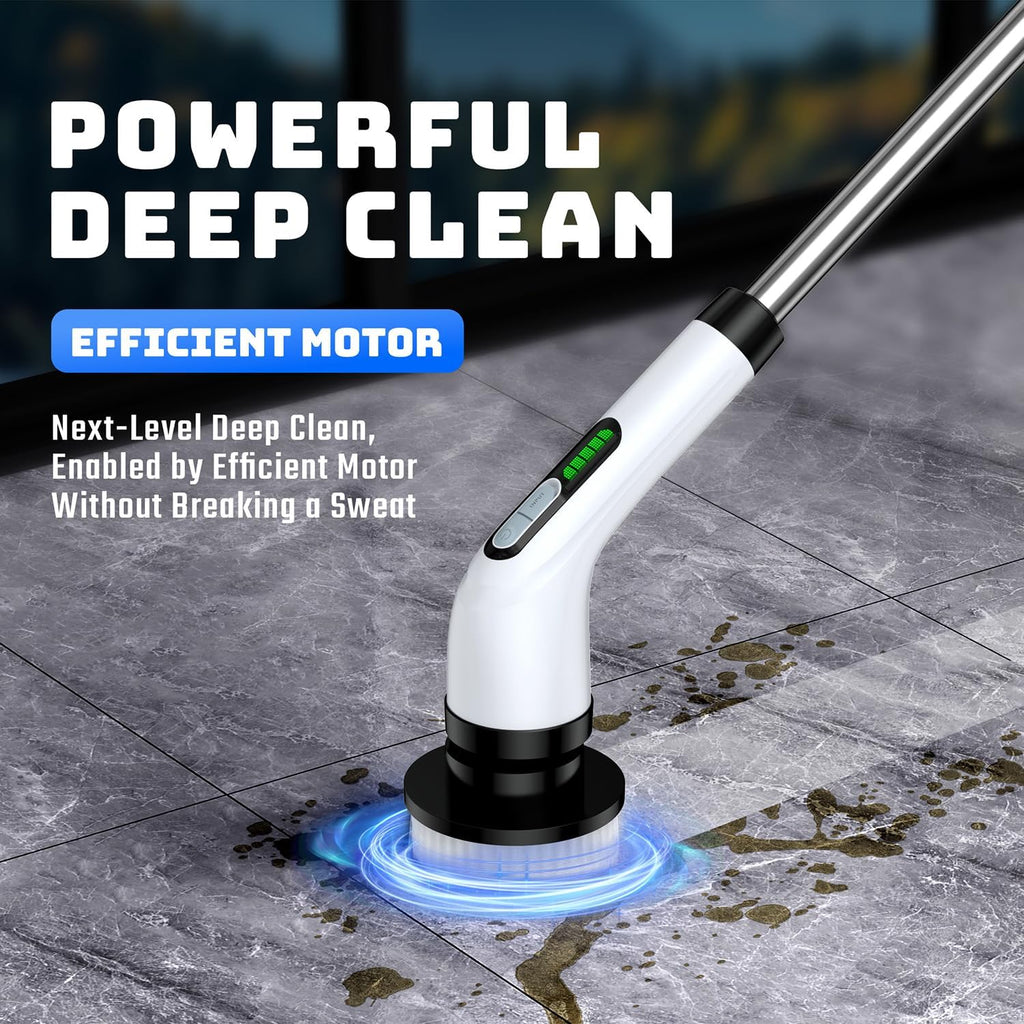 Skiennix Electric Spin Scrubber - Cordless Bathroom Cleaner with Long Handle & 7 Brush Heads | IPX7 Waterproof