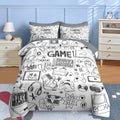 Nesker Comforter Set Twin Size, Computer Games Doodles 5 Pcs Bedding for Kids Teens, Gamer Gaming Black Bedding Set with Pillowcase & Sham