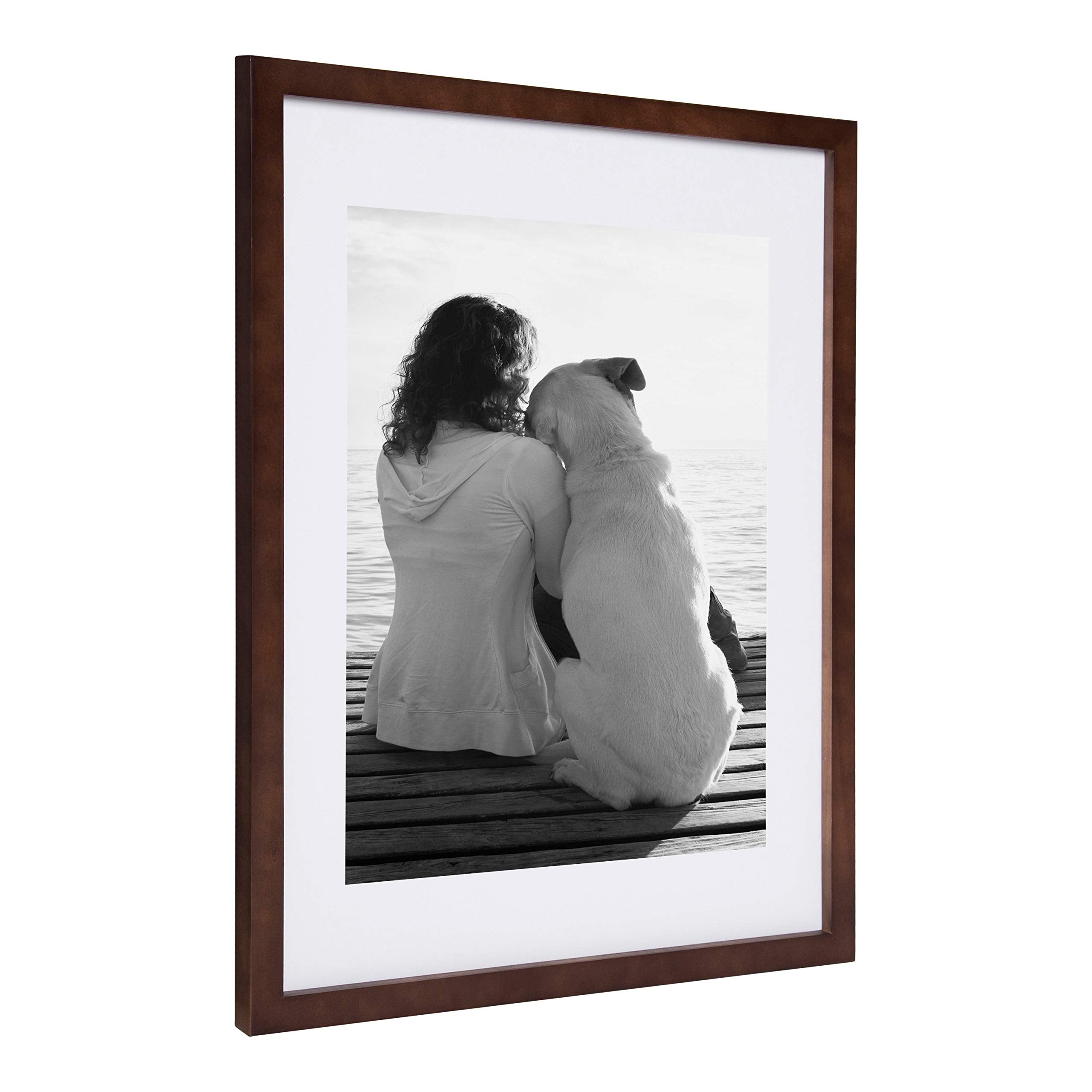 DesignOvation Gallery Wood Photo Frame Set for Customizable Wall Display, Walnut Brown 14x18 matted to 11x14, Pack of 2