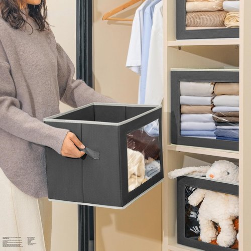 Homsorout Stackable Storage Bins - Large Fabric Closet Organizers with Lids, 5-Pack, Dark Grey