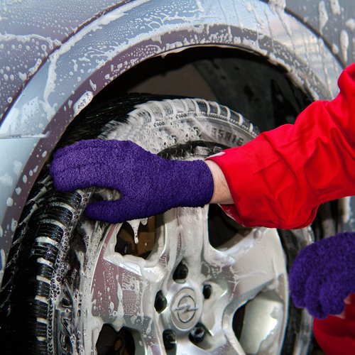 Bencailor 4 Pairs Microfiber Dusting Gloves Washable Reusable Cleaning Gloves Mittens for Plants House Cleaning Car Blinds(Purple, Blue, Rose Red, Black,M)