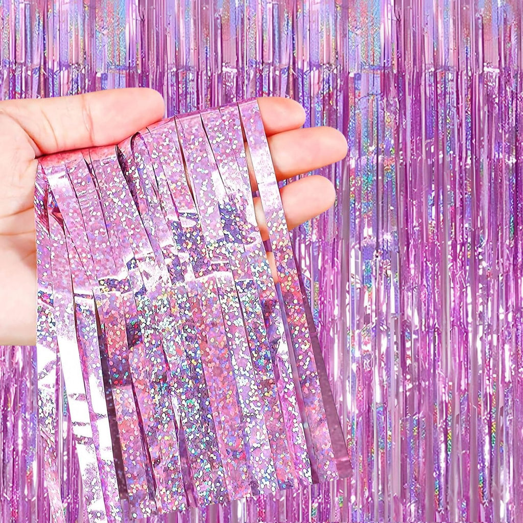 Skiennix Foil Curtain Backdrop - 3 Pack Tinsel Fringe Curtains for Parties | 3.3x6.6 ft Pink Decor
