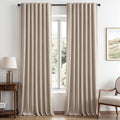 MIULEE 100% Blackout Linen Curtains for Bedroom, Beige Solid Luxury Decor Thermal Insulation Room Darkening Drapes for Living Room Back Tab Rod Pocket 42 x 96 Inches, 2 Panels