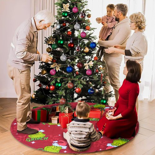 Christmas Tree Skirt 48 Inch,Large Red & Green Merry Christmas Tree Skirt Collar,Soft Farmhouse Xmas Holiday Decoration
