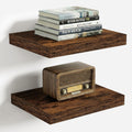 Vivelove 10 Inch Deep Floating Shelves - Set of 2 Rustic Brown Wall Shelves with Invisible Brackets for Home Decor