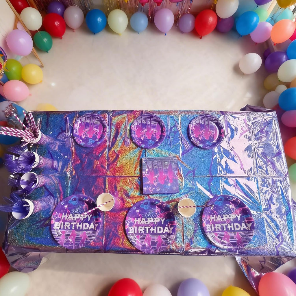 Skiennix Holographic Tablecloth - 54x108 Inch Purple Lightning Bolt | Waterproof Disposable Cover for Kpop Birthday Party
