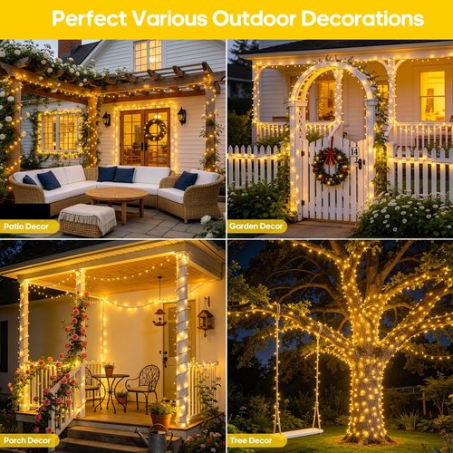 JMEXSUSS Solar String Lights - 400 LED Waterproof Outdoor Lights | 151FT Warm White with 8 Modes for Patio & Yard Decor