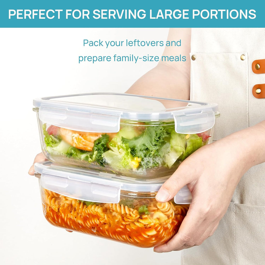 Vtopmart Large Glass Storage Containers - 2-Pack 1860ml | Airtight Lids for Meal Prep & Baking, Grey