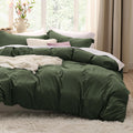 Bedsure Olive Green Duvet Cover Set - Soft Cotton-Like Polyester, Full Size 3-Piece Bedding Set, 80x90 Inches