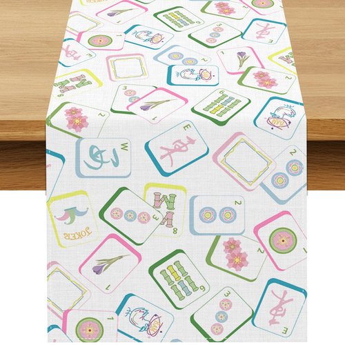 Buxiuer Mahjong Party Decorations Table Runner Mah Jong Game Night Club Birthday Supply Celebration Dining Home Kitchen Island Decor (13" x 72")