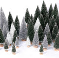 Skiennix Mini Christmas Trees - 30Pcs Artificial Bottle Brush Trees with Wooden Base for Festive Decor | Green, Silver, White
