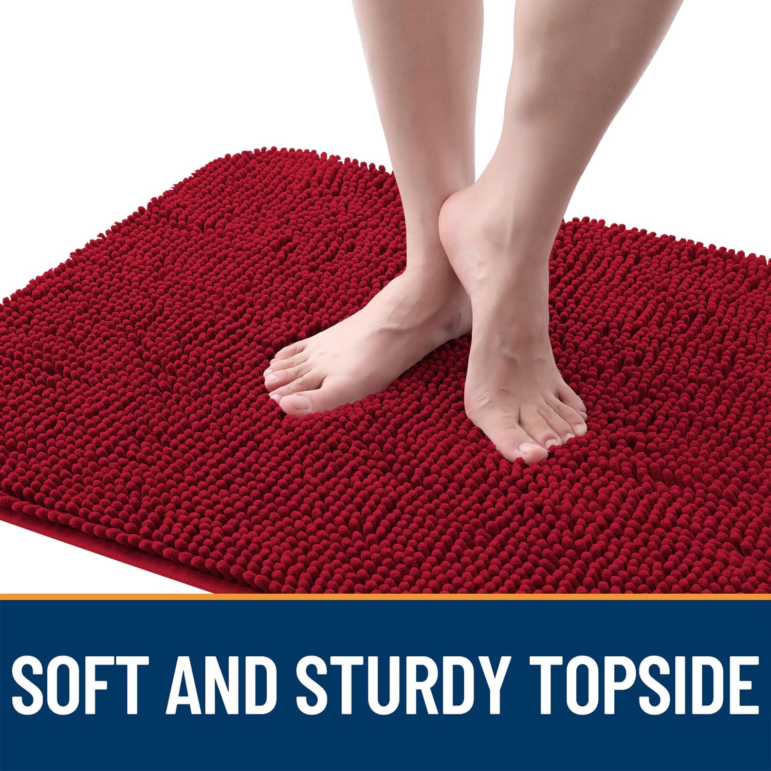 OLANLY Dog Door Mat - Absorbent Non-Slip Washable Doormat for Muddy Paws | 40x32 Red Chenille Mat