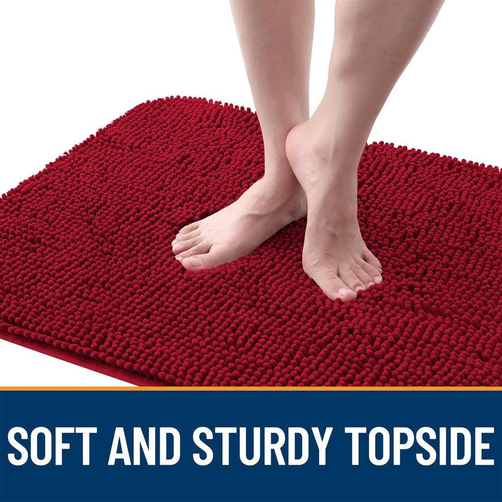 OLANLY Dog Door Mat - Absorbent Non-Slip Chenille Mat for Muddy Paws | 59x24 Inches, Quick Dry, Red