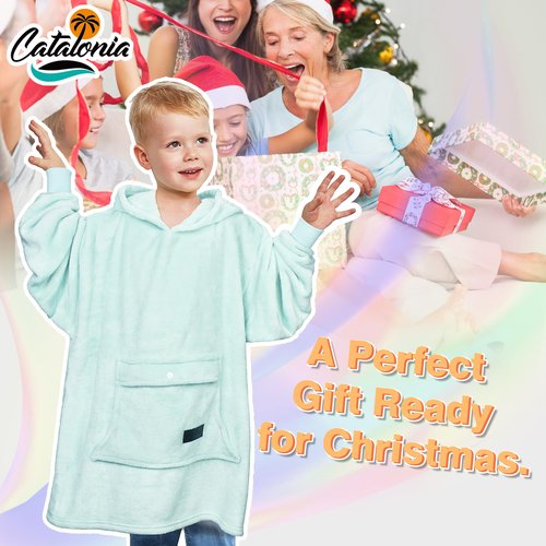 Catalonia Wearable Blanket Hoodie for Kids, Oversized Wearable Fleece Pullover with Large Front Pocket, Ages 4-12, Christmas Gifts for Kids