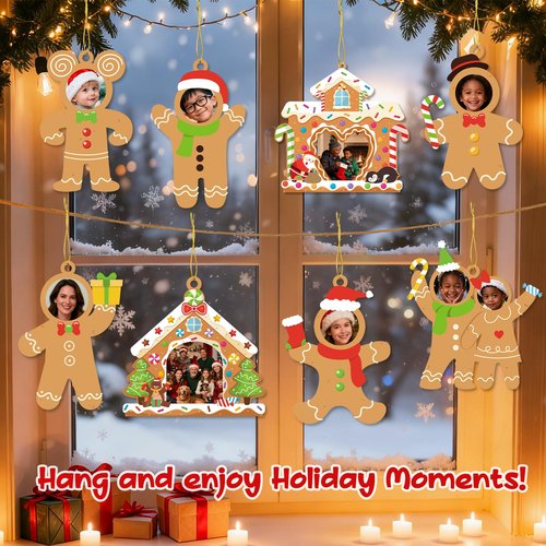 28 Pack Christmas Picture Frame Craft Kit for Kids, Xmas DIY Gingerbread Man House Picture Frames Paper Crafts Christmas Hanging Ornaments for Xmas Tree Holiday Winter Decor Class Art Game Activities