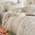 AMZTOP Rabbit Floral Duvet Cover Set 100% Muslin Cotton Gauze Bedding Set,1 Full Size Duvet Cover with 2 Pillowcases with Ruffles,All Season Lightweight Breathable Soft Quilt Covers Baby Kids 80"×90"