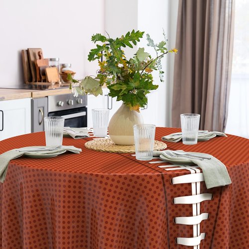 Oudain 3 Pcs Rugby Round Tablecloths, 84 Inches, PET Plastic, Disposable, Party Table Cover, Circle Tablecloth for Sports Themed Events